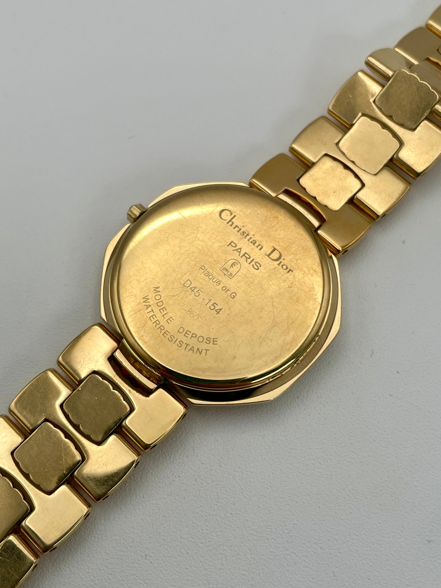 Back view of the Christian Dior Depose Vintage Women's Watch, showing the engraved caseback with Dior branding.