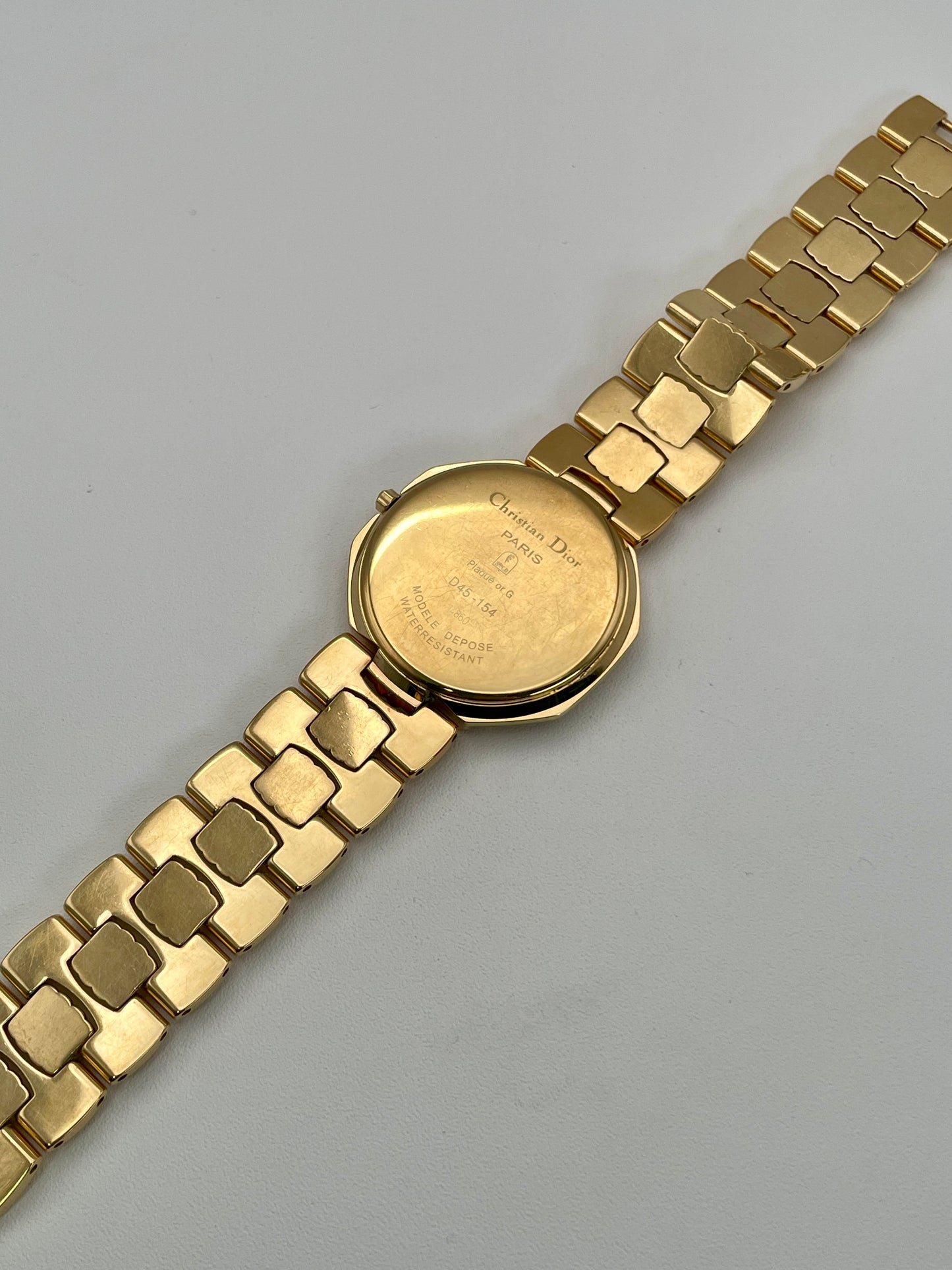 Back view of the Christian Dior Depose Vintage Women's Watch, showing the engraved caseback with Dior branding.