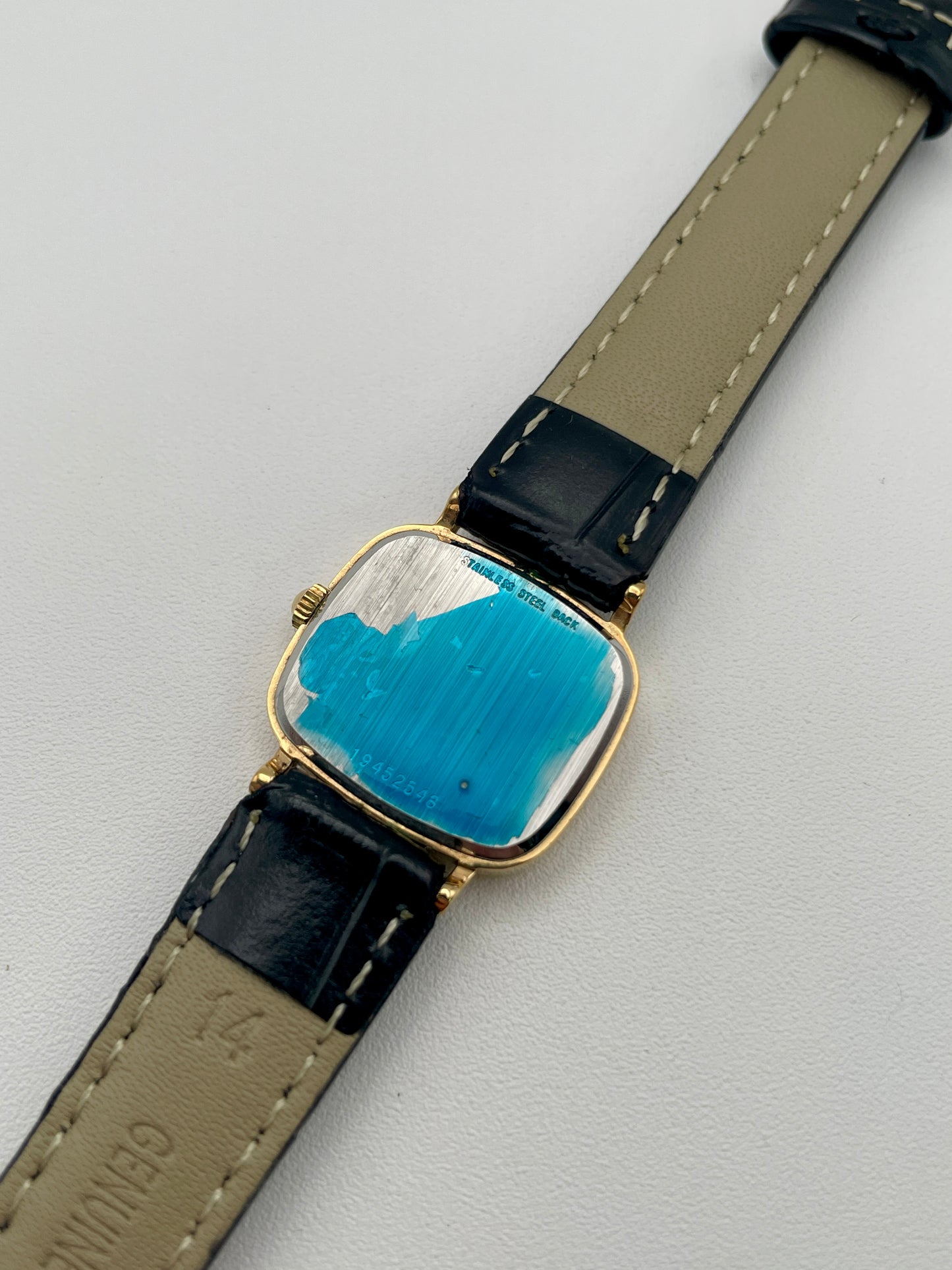 Caseback view of Longines 6068.2 showing stainless steel back and reference number