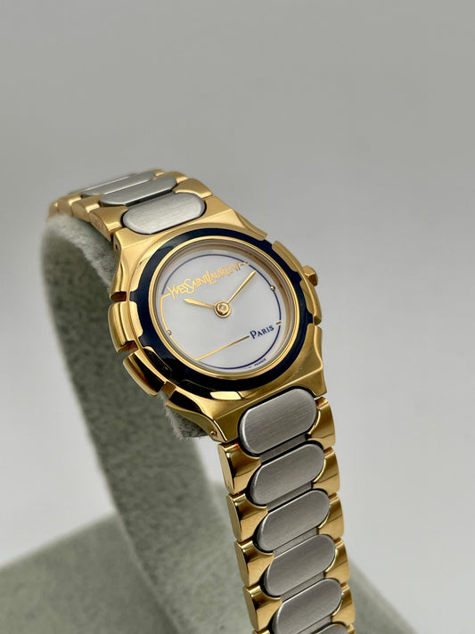 Yves Saint Laurent Paris Dial Vintage Women's Watch in Steel and Gold