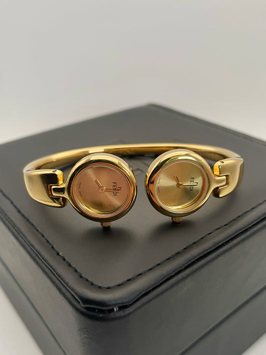 Fendi Dual Time 620L Vintage Ladies Watch in Gold