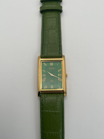 Seiko Tank Vintage Watch Green Dial in Gold