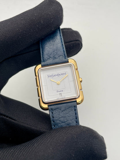 Yves Saint Laurent Montre 3D Square Vintage Watch with Rare Paris Stamped Dial in Gold