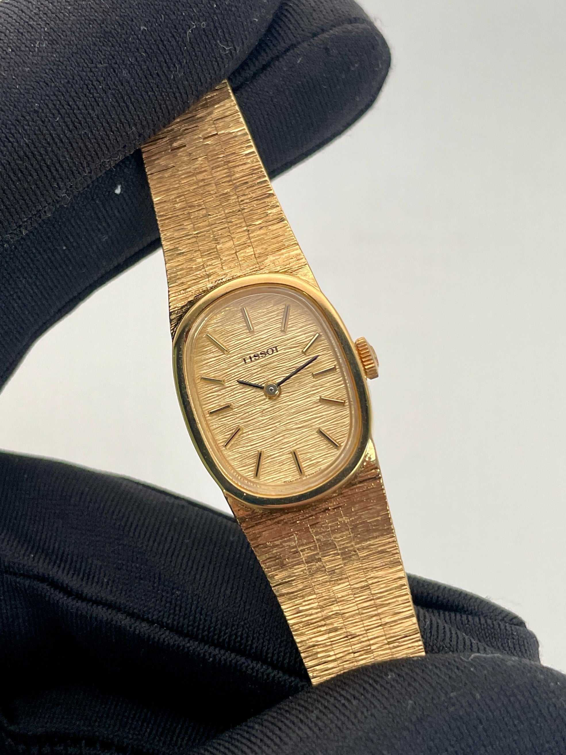 Tissot Stylist Bark-Finish Vintage Watch in 14k Gold