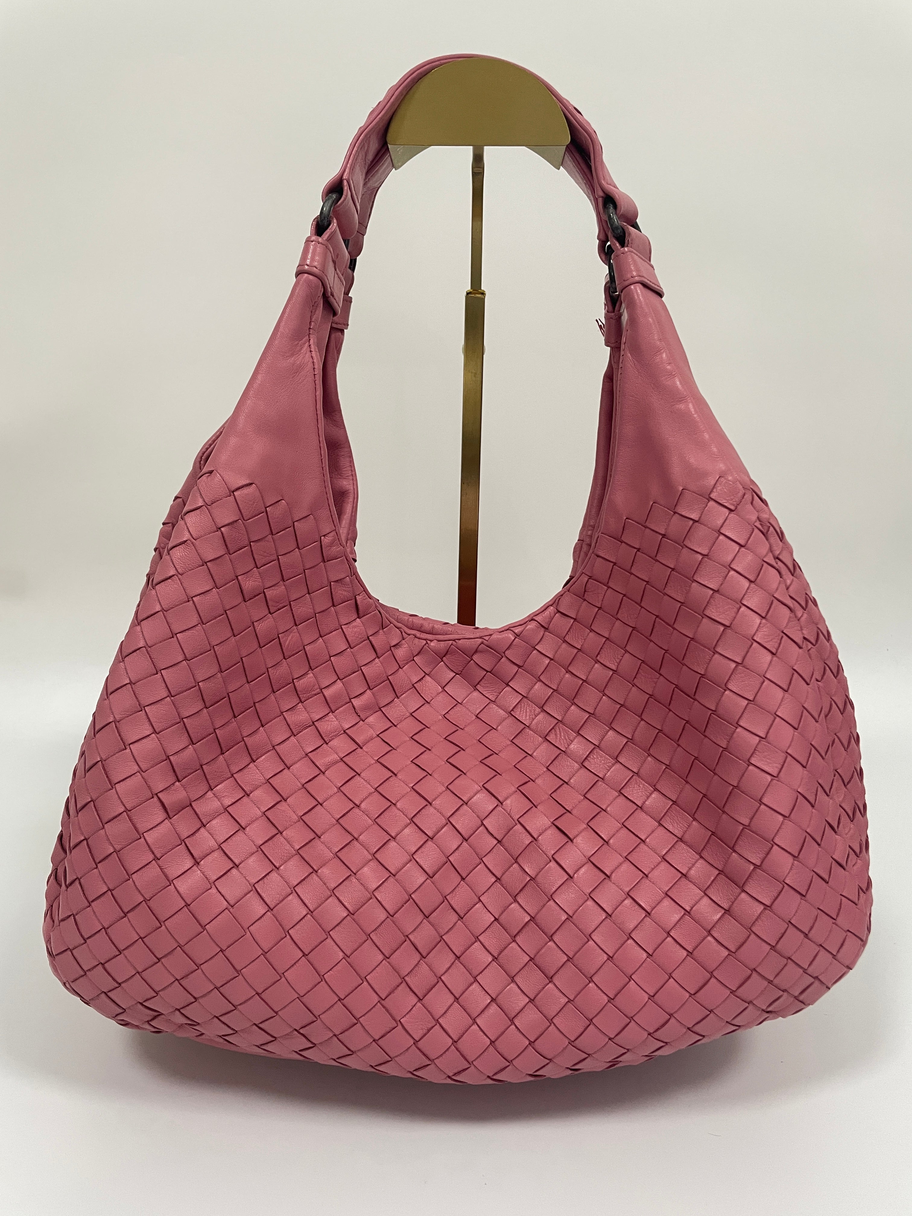 Bottega Veneta Intrecciato Campana Shoulder Bag in Pink Woven Leather