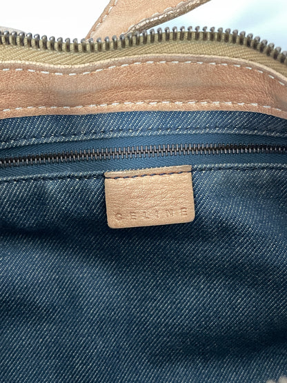 Close-up of the interior zipper pocket in the Celine Macadam Shoulder Bag, featuring the Celine logo on a leather patch.