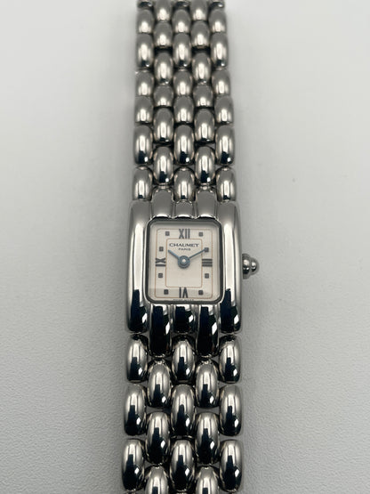 Front view of Chaumet Khesis Vintage Ladies Watch in stainless steel with a rectangular dial.