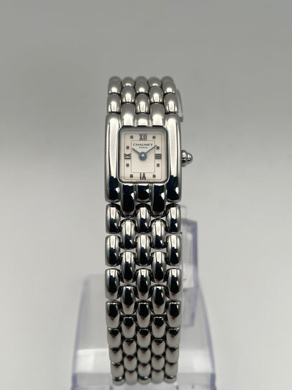 Front view of Chaumet Khesis Vintage Ladies Watch in stainless steel with a rectangular dial.

