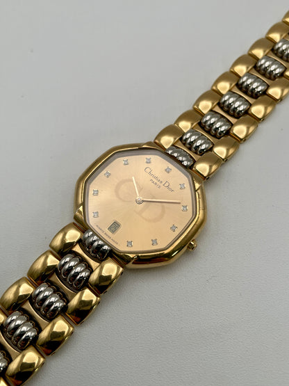 Christian Dior Déposé Octagon Vintage Women's Watch in a diagonal angle, showing the dial, case, and bracelet details.