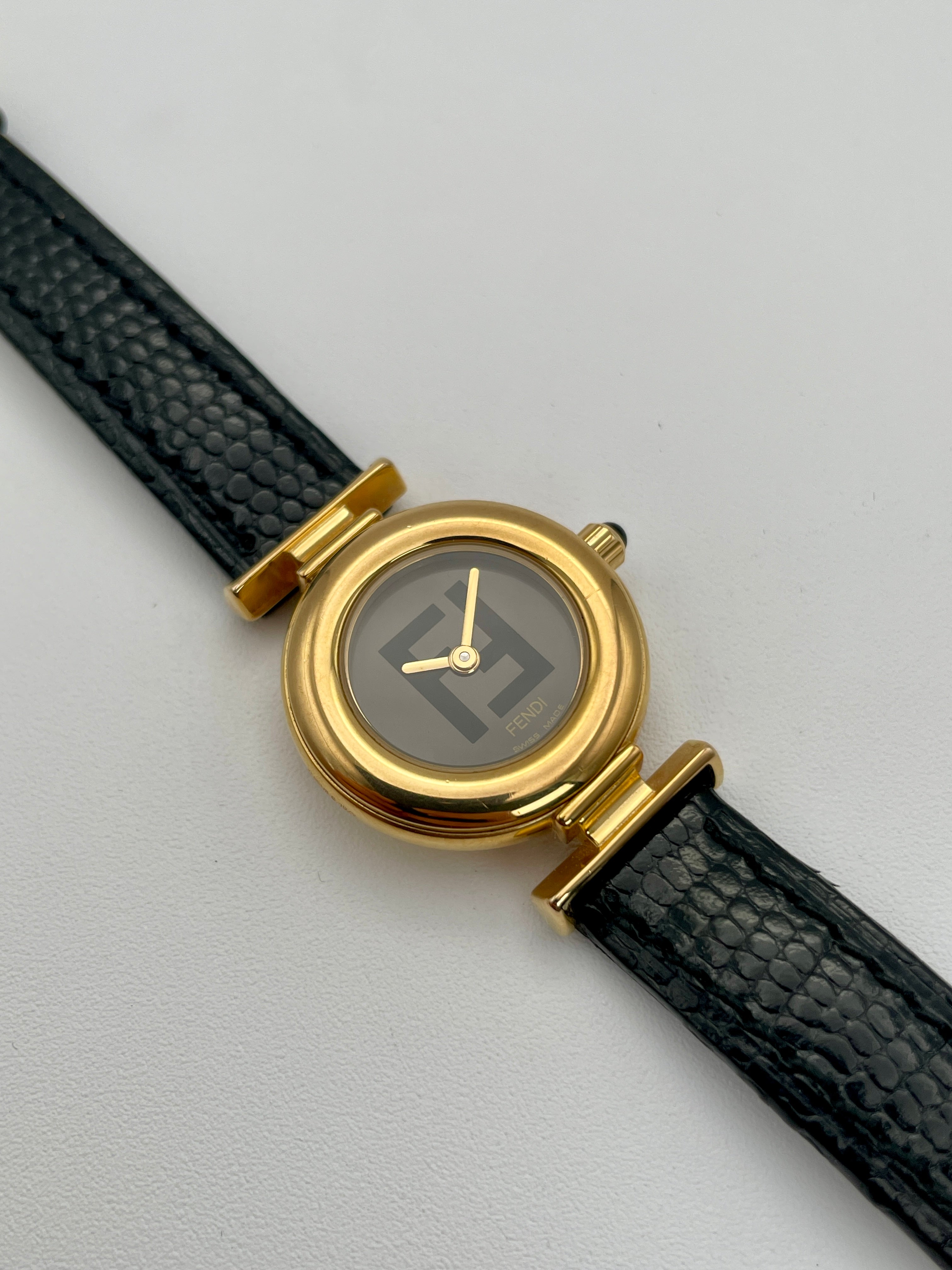 Fendi Orologi 320L Vintage Ladies Watch Black Dial in Gold Eleven13 Studios