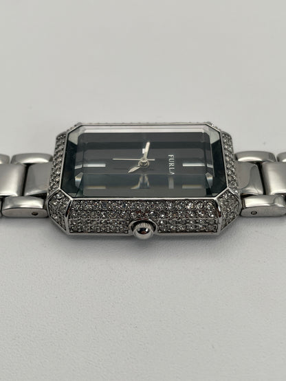 Side view focusing on the crown of the Furla Crystal Pave watch, emphasizing the crystal-set case and sleek bracelet.