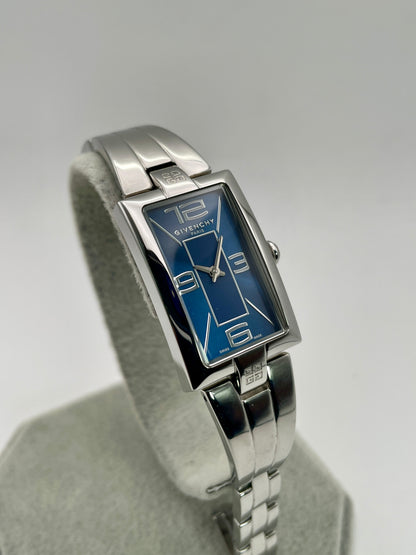 Main view of Givenchy Tank Vintage Women's Watch in steel with navy dial and rectangular case
