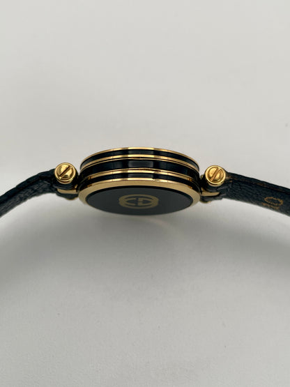 Side profile of the Gucci Sherry Line Vintage Women's Watch in gold, showcasing the dual-layered case.