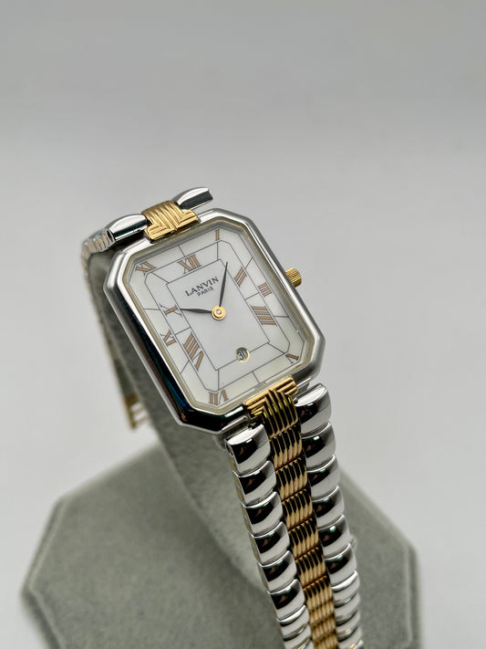 Lanvin Paris 516897.B vintage women's watch in two-tone gold and silver with white Roman numeral dial, shown in full view
