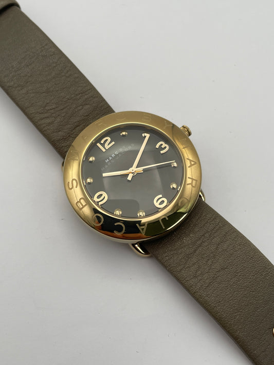 Marc by Marc Jacobs watch with gold-tone case and black dial with tan leather strap, main view