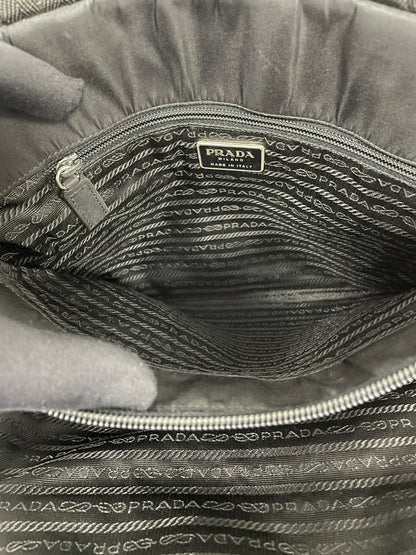 Full interior view of the Prada Tessuto Tote Bag in black nylon, showcasing the spacious compartment and branded lining.