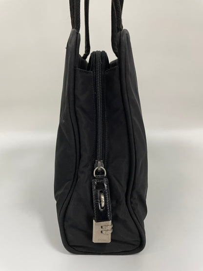 Side view of the Prada Tessuto Tote Bag with the zipper lock detail visible, highlighting the security features.