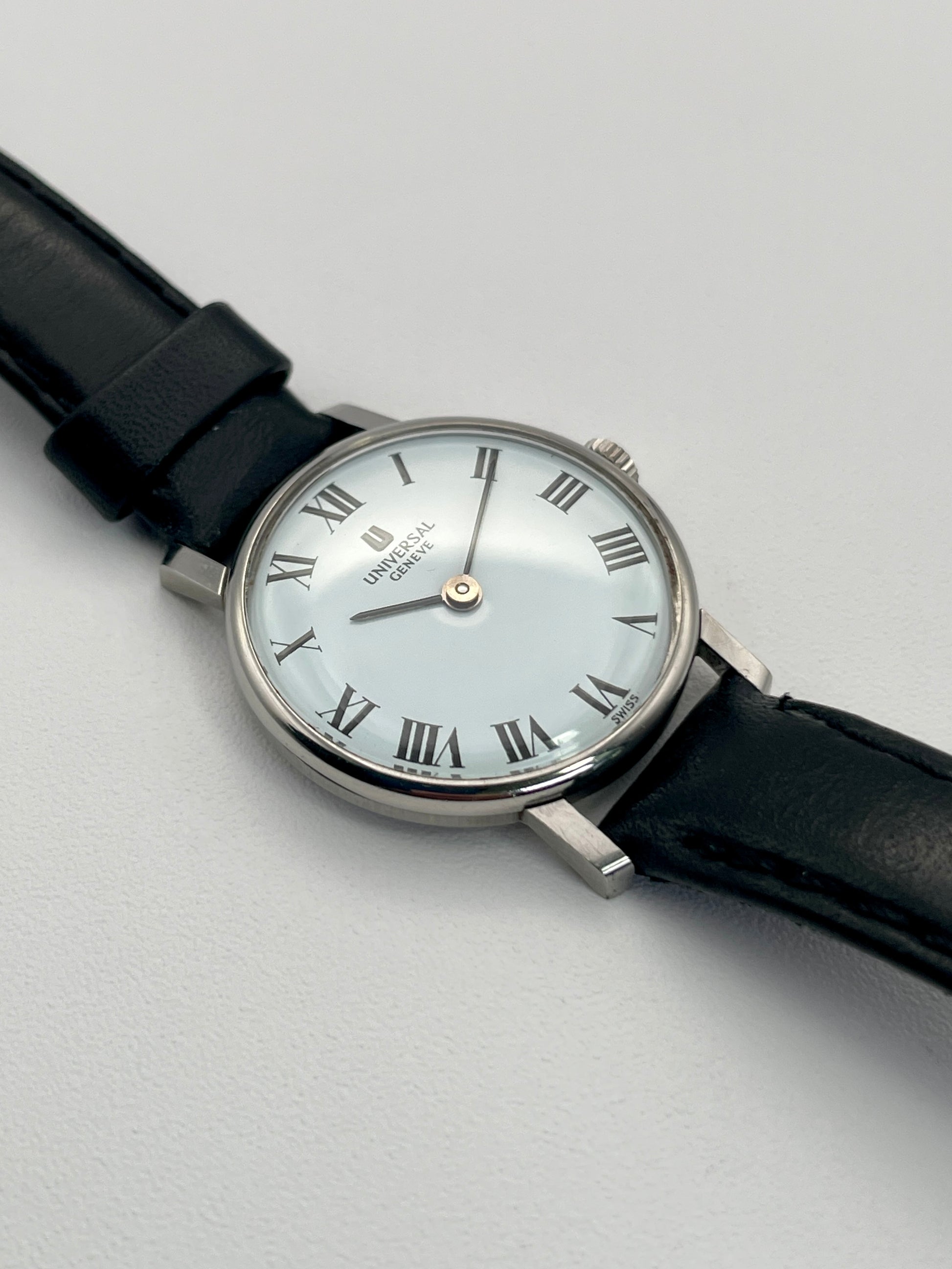 Universal Geneve Ultra Thin watch main view showcasing the dial and leather strap